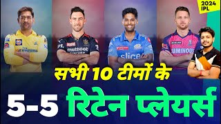 IPL 2024  All 10 Teams 55 Retain Players  IPL Auction  MY Cricket Production [upl. by Hairahcez]