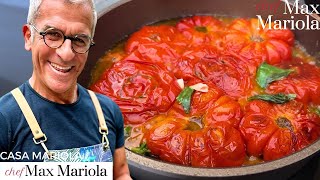 POMODORI A MEZZO  Pomodori Casalino al Forno e in Padella  Ricetta di Chef Max Mariola [upl. by Livingstone]