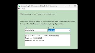 ZahlenUmrechner in Binär Dezimal Hexadezimal  Programm für Windows [upl. by Petes]