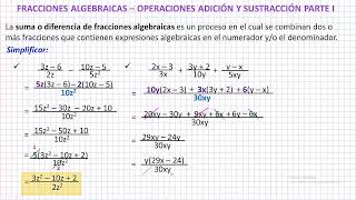 Fracciones Algebraicas  Operaciones de Adición y Sustracción Parte I [upl. by Anerec]