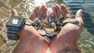 Waterproof Metal Detecting Under a CLOSED WATERPARK 15000 12 Rings 2 Watches and 40 Coins [upl. by Ivor]