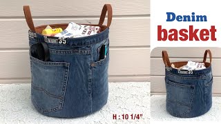 How to sew a small denim laundry basket tutorial diy sewing a small denim basketdenim projects [upl. by Miksen]