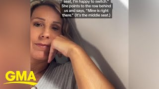 Woman goes viral after for refusing to switch seats with fellow mom on flight  GMA [upl. by Adnol]