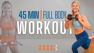 45 Min Caroline Girvan Inspired Full Body Dumbbell Workout  Low Impact  Functional  by Vika [upl. by Atineb925]