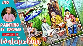 Watercolor Composition Painting  আড্ডা  Gossip  Subject Drawing  Watercolor Tutorial  10  Art [upl. by Chil]