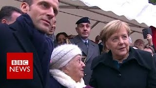 Old lady mistakes Chancellor Merkel for Macrons wife  BBC News [upl. by Willms]