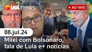 Milei e Bolsonaro no CPAC Lula e Mercosul irmãos Batista eleição na França  UOL News ao vivo [upl. by Noit]