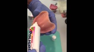 Applying denture adhesive paste [upl. by Lovett]