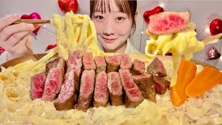 ASMR Carbonara and Wagyu Steak【Mukbang Eating Sounds】【English subtitles】 [upl. by Nuoras]