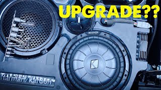 HARMON KARDON SUBWOOFER UPGRADE WITH KICKERS  DODGE CHALLENGER SOUND TEST [upl. by Ynohta]