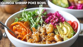 Shrimp Quinoa Poke Bowl Gluten Free Dairy Free Soy Free Recipe [upl. by Vary]