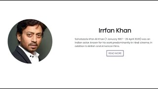 IRRFAN KHAN TRIBUTE PAGE USING HMTL  CSS amp BOOTSTRAP  THE GREAT ACTOR RIP [upl. by Craig]