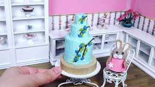 Miniature Edible Blue Buttercream Flower Cake  Mini Food  Miniature Cooking Cusina ASMR [upl. by Nissie704]