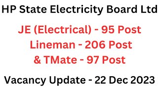 HPSEBL  JE Electrical  Lineman  971 amp TMate Vacancy Update  Lets Study [upl. by Hedgcock714]