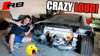 Rebuilding A Salvage Audi R8 V10 Part 2 Straight Piping  TOO LOUD [upl. by Iznil]