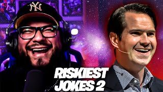 Jimmy Carr Riskiest Jokes Vol 2 AMERICAN COUPLE REACT [upl. by Anilatsyrc]