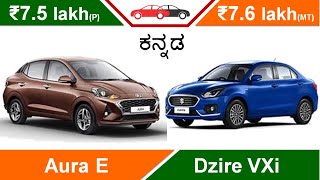 Aura vs Dzire 2020 Hindi  Aura Dzire Review Car Comparison BS6 ಹ್ಯುಂಡೈ ಔರ vs ಮಾರುತಿ ಸೂಜ಼ುಕಿ ಡಿಜೈರ್ [upl. by Ahsilaf]