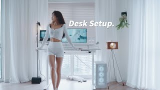 All in White Desk Setup｜Pure amp Clean White Minimalist Style｜Dual Display [upl. by Healion]