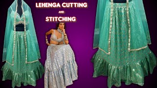 Easy lehenga stitching  How to make lehenga at home  Lehenga cutting and stitching [upl. by Acul]