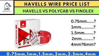 HAVELLS WIRE PRICE LIST VS POLYCAB VS FINOLEX 1MM RATE075MM RATE 90mtr 180 mtr [upl. by Innaig229]