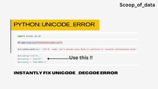 How to fix unicode Decode error in python  Solve Unicode Decode issue in pandas python python [upl. by Ianej]