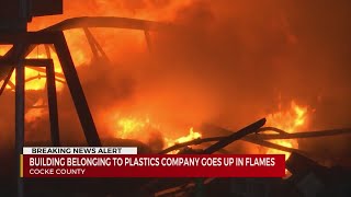 Building belonging to plastics company catches fire in East TN [upl. by Silva]