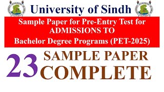 Sindh University Bachelors Entry Test Sample Pape MCQs  University of Sindh Sample Paper 2024 [upl. by Odarbil978]