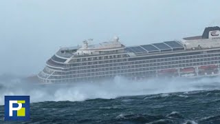 Los momentos de pánico que se vivieron dentro de un crucero por una fuerte tormenta cerca a Noruega [upl. by Gurolinick500]