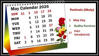 May Calendar 2026 maycalender2026 [upl. by Lyrak]