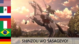 quotSHINZOU WO SASAGEYOquot in 7 languages ● Attack On Titan [upl. by Morville]