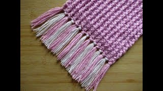 Crochet Scarf tutorial Fringed scarf Ribbed Easy with Tassels [upl. by Flatto]