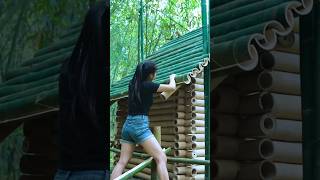 Primitive technology bamboo shelter making process P2 shorts [upl. by Ecirtel532]