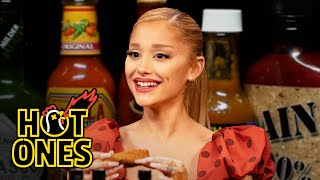 Ariana Grande Hits a High Note While Eating Spicy Wings  Hot Ones [upl. by Frans674]