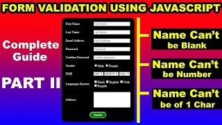 How to validate HTML Form using JavaScript part 2 JavaScript Form Validation user name validation [upl. by Amalea]