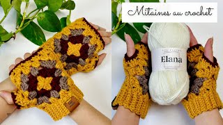 Comment faire des mitaines au crochet 🧶 Carré granny square Tuto crochet ✨Avec des restes de pelote [upl. by Theodoric]