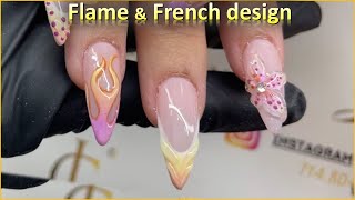 Draw French and Flame design nail  Christine Lam [upl. by Aborn618]