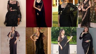 New simple party wear black color saree designs  black saree collection [upl. by Mauricio]