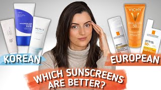 WHAT IS THE DIFFERENCE BETWEEN KOREAN and EUROPEAN SUNSCREENS Which sunscreens are better [upl. by Ecinaj]