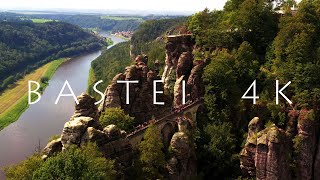 Die BASTEI  The Bastei Bridge  Sächsische Schweiz  The Elbe Sandstone Mountains 4K Aerial Views [upl. by Enailil678]