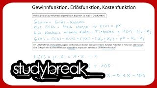 Gewinnfunktion Erlösfunktion Kostenfunktion  Betriebswirtschaftslehre [upl. by Aetnahs]