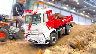 AMAZING RC TRUCKS AND TRAC LOADER AT WORK  ModellHobbySpiel Leipzig  MB Actros [upl. by Epillihp757]