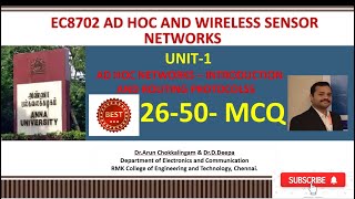 EC8702 AD HOC AND WIRELESS SENSOR NETWORKS UNIT1MCQ PART2 [upl. by Eillam]