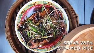 Steamed Salmon with Black Bean Sauce Ginger and Spring Onion [upl. by Latsyrc]