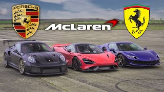 Wer ist schneller Porsche 911 GT2 RS vs Ferrari 296 GTB vs McLaren 765LT [upl. by Ialocin741]