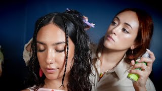 ASMR Styling Natural Curly Hair Half Sleek amp Braids  Water Spraying Twist Curls Unintentional [upl. by Neeuq197]