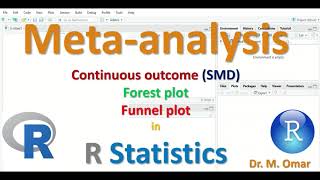 Meta analysis continuous outcome standarised mean difference funnel forest plot in R Statistics [upl. by Atoked165]