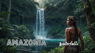 Amazon Rainforest amp Waterfalls  Nature Bird Water Sounds  Peaceful Pan Flute  Relaxing Music [upl. by Maximo]