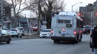 MTA Long Island Bus Orion V CNG 8571 N40 departing Freeport LIRR Station [upl. by Macdonald477]