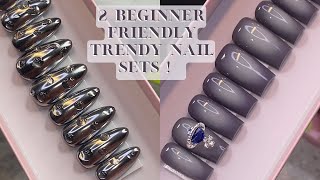 Trendy Press on nails  Tutorial 🩶🕷️💅🏼 beginner friendly Easy nail design for press on nails [upl. by Forkey]