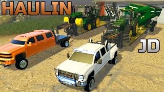 Farming Simulator 2015 Two Duramax Hauling New John Deere Equipment On Iowa Map [upl. by Obla]